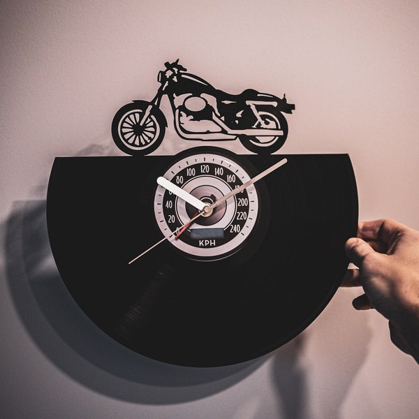 Classic Motorbike Vinyl Clock, Christmas gift idea for him, Man cave wall decor, Cafe racer motorcycle, Modern clock for wall, Retro decor