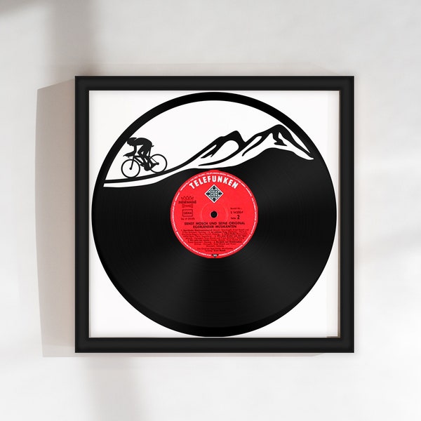 Shadow Box Vinyl Record for Cyclists - Laser Cut Vinyl - Recycled Wall Art Décor - Vintage Music Gifts for any Occasion - Cycling Gift Idea