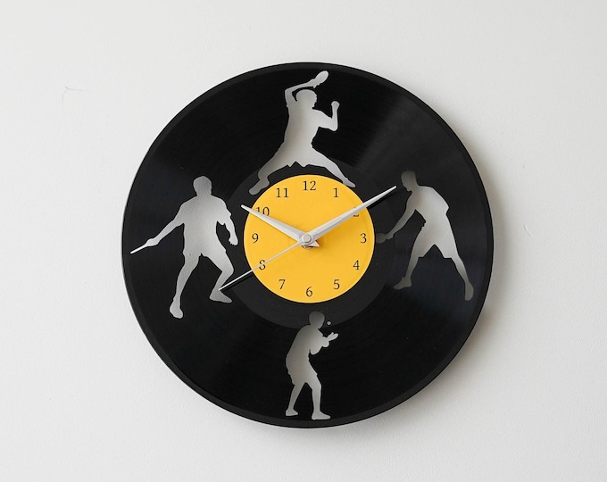 Table Tennis Vinyl Record Clock: Repurposed Vintage Ping Pong Wall Art