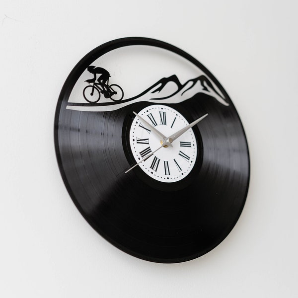 Radsport Fan Geschenk | Vinyl Uhr Fahrrad | Downhill Mountainbike | Geschenke für Ihn | Radfahrer-Wand-Dekor | Mtb Sport Kunst | Man Höhle Zeichen