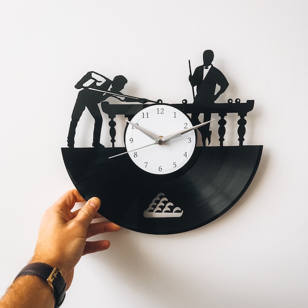 Orologio in vinile per giocatore di snooker, regalo da biliardo per lui, regalo unico per il marito, decorazione della parete del garage, decorazione della parete della caverna dell'uomo, regalo per la festa del papà