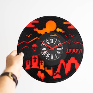 Regalo de estilo japonés / Reloj de vinilo japonés / Arte de pared del sol naciente / Decoración de pared japonesa / Regalos japoneses / Arte japonés / Decoración de pared minimalista