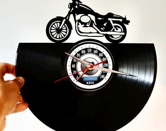Motorcycle Vinyl Record Clock, Laser Cut Vintage Motorbike Wall Art, Garage Man Cave Decor, Gift for Husband, Motorcycle Gifts for Father