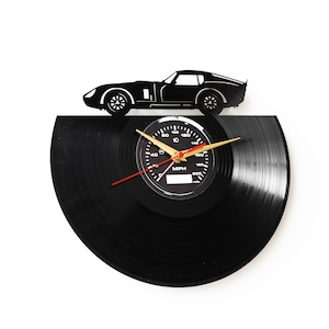 Re-purposed Vinyl Record Wall Clock laser-cut in Lithuania - Sports car Wall Art - Vintage Garage Wall Sign - Man Cave Decor - Office Clock image 3