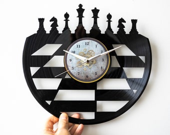 Reloj de vinilo para jugador de ajedrez - Regalos de tablero de ajedrez, Arte de pared de ajedrez, Mejores regalos para hombres, Regalo de cumpleaños para hombres, Relojes de discos de vinilo, Regalos de cuevas para hombres