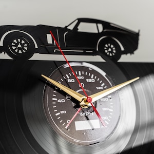Re-purposed Vinyl Record Wall Clock laser-cut in Lithuania - Sports car Wall Art - Vintage Garage Wall Sign - Man Cave Decor - Office Clock image 2