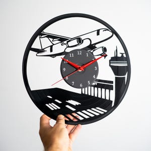 Horloge de bureau en vinyle - Cadeau aviation pour pilote, enseigne murale d'avion, nouveau cadeau de bureau, cadeaux pour les amateurs de voyage, cadeau avion, décoration de bureau d'avion