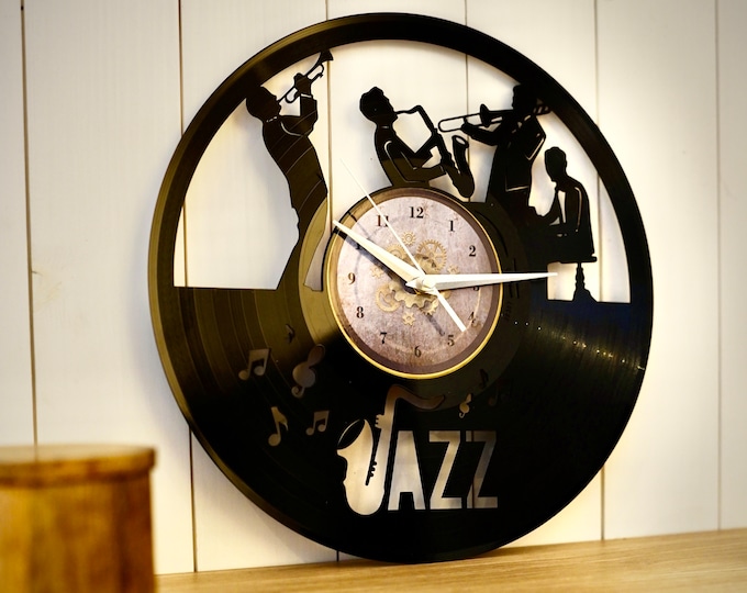 Jazz Music Vinyl Record Clock: Rustic Music Lover Gift for Musician, Jazz Gifts, Vintage Wall Decor, Cottagecore Wall Art
