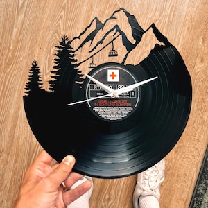 Mountain Vinyl Record Clock: Nature Lover Gift, Wilderness Art