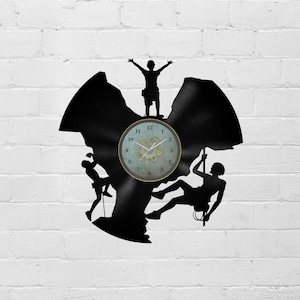 Horloge disque vinyle d'escalade, cadeau pour aventurier, décoration murale, cadeaux pour grimpeurs, accessoires de voyage, décoration pour sports extrêmes en plein air