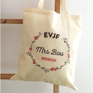 Tote bag EVJF Crown of Flowers Personalized - ToteBag Perfect For the Bride-to-Be - Customizable Team Bride Customizable EVJF Bag
