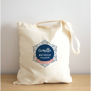 Tote Bag Maîtresse, ATSEM, ou nounou avec son prénom et celui de l'enfant - ToteBag idée cadeau originale