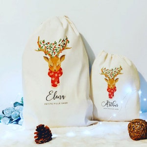 Pochon de Noël personnalisable, Sac de Noël personnalisé, Hotte de Noel, Pochette emballage cadeau, sac Noël, pochon enfant à personnaliser