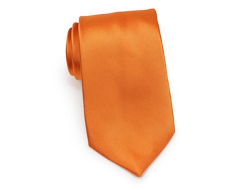 Orange Tie | Solid Orange Necktie | Mens Tie in Bright Orange | Solid Colored Men's Necktie in Bright Tangerine Orange