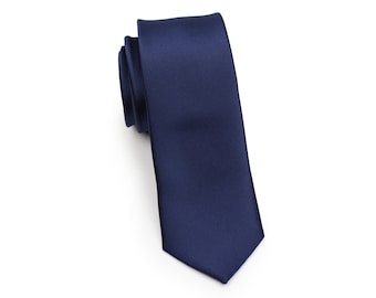 Navy Skinny Tie | Solid Navy Blue Necktie in Skinny Width | Slim Cut Wedding Tie in Navy (narrow width of 2.25")