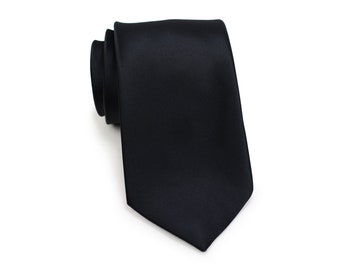 Black Tie | Formal Black Necktie in Satin Finish | Solid Color Tie in Black in Mens Size | Classic Black Tie Satin (3.25 inch width)