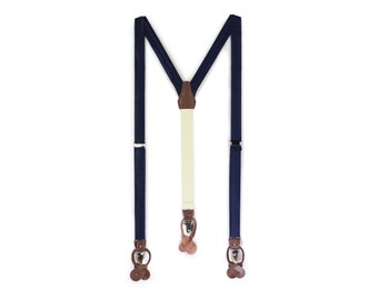 Navy Mens Suspenders | Elegant Wedding Suspenders in Navy Blue | Adjustable Length Adult Men's Suspenders in Classic Dark Blue