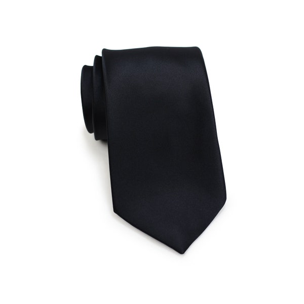 Black Tie | Formal Black Necktie in Satin Finish | Solid Color Tie in Black in Mens Size | Classic Black Tie Satin (3.25 inch width)