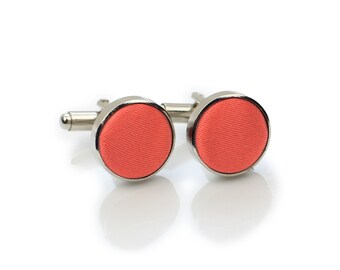 Vintage Black Coral Cufflinks With Reddish Brown Swirl Set In Sterling Silver