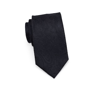 Solid Black Paisley Tie | Mens Formal Paisley Necktie in Jet Black