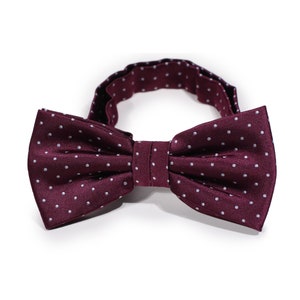Polka Dot Burgundy Bow Tie | Burgundy Mens Bow Tie with Silver Polka Dots