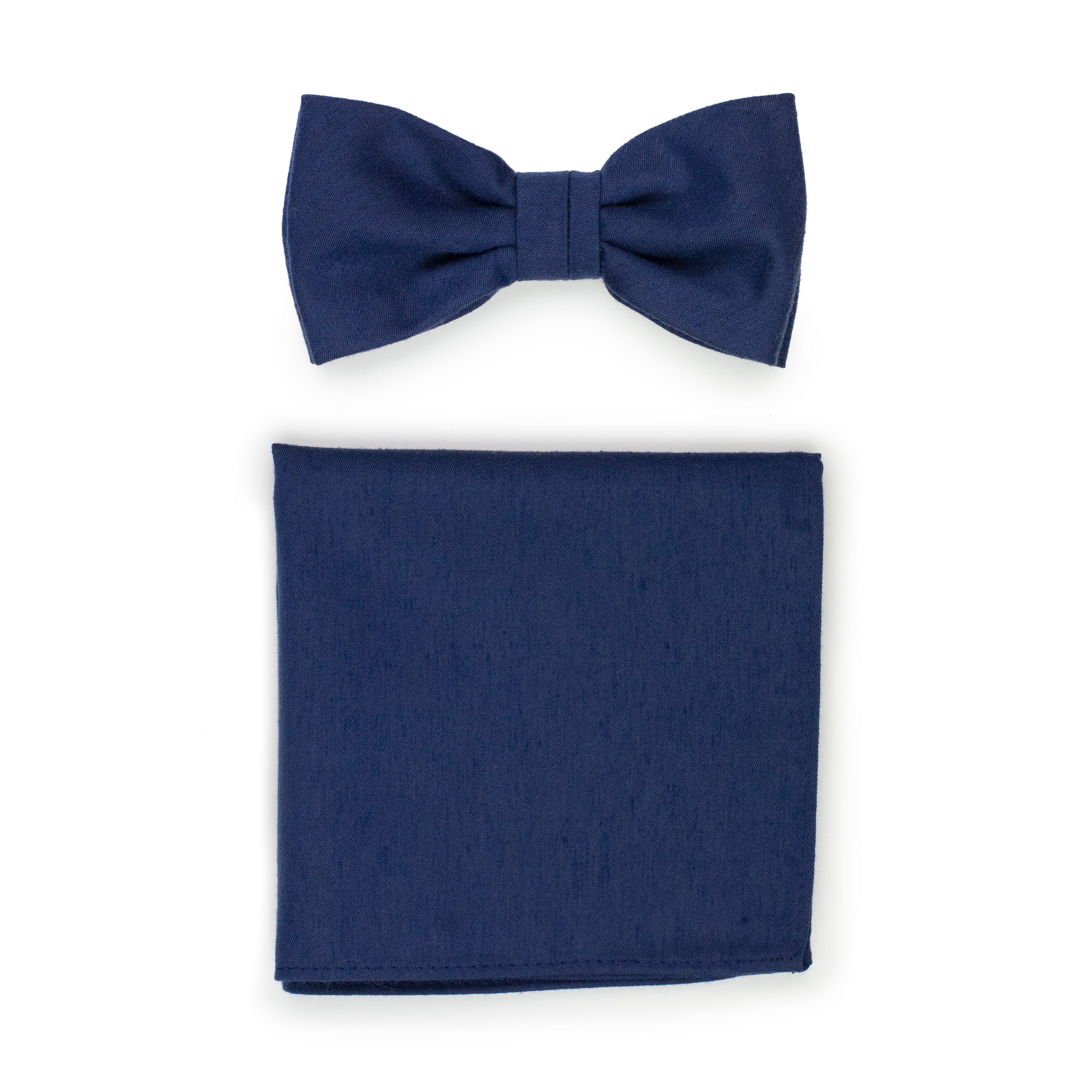 Solid Navy Bow Tie Set | Formal Men's Bow Tie and Pocket Square in Dark Navy Blue