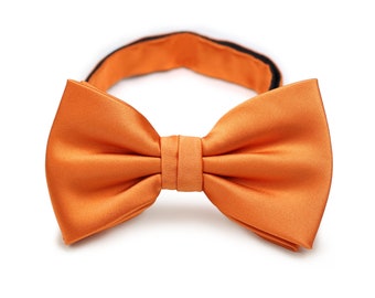 Solid Orange Bow Tie | Mens Bow Tie in Bright Orange | Solid Satin Finish Bow Tie in Tangerine Orange | Pre-Tied Style Mens Bow Tie Orange