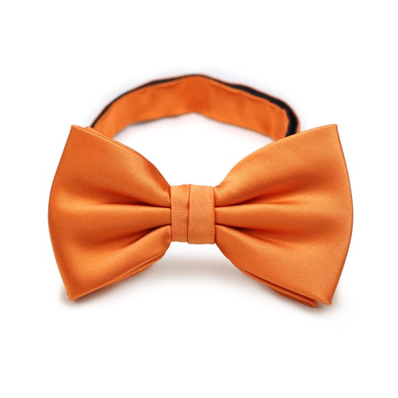 Solid Orange Bow Tie | Mens Bow Tie in Bright Orange | Solid Satin Finish Bow Tie in Tangerine Orange | Pre-Tied Style Mens Bow Tie Orange