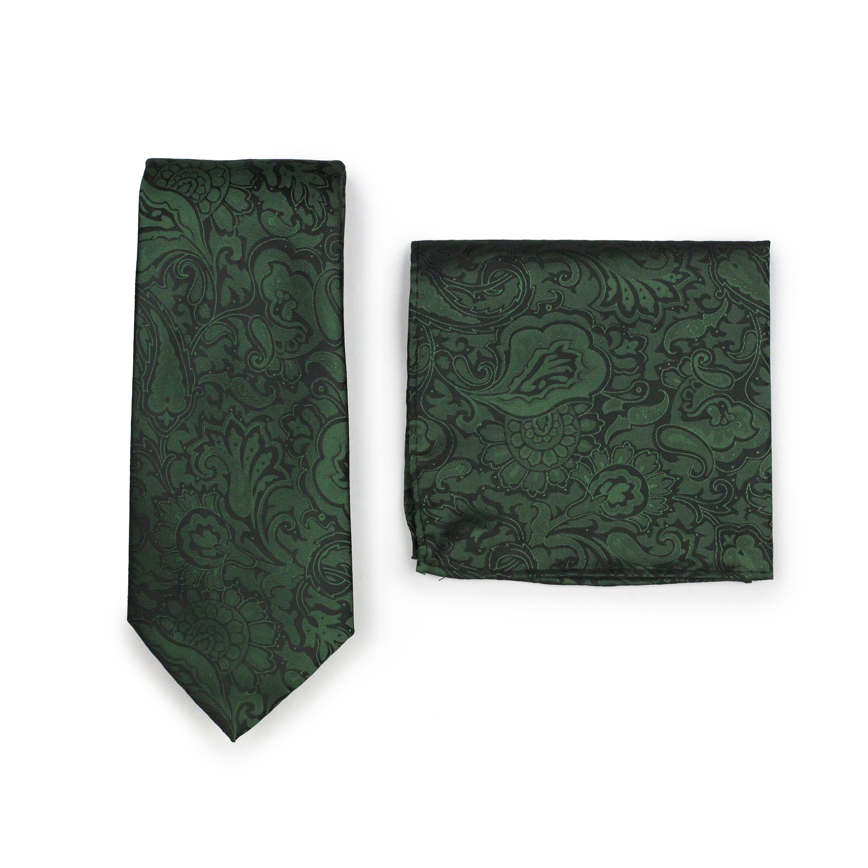 Mens Lime Green Paisley Patterned Neck Tie & Matching Pocket Square Set main image 0