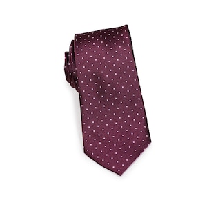Burgundy Red Polka Dot Necktie | Modern Burgundy Tie with Small Silver Polka Dots