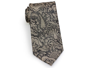 Extra Long Bronze Tie | Bronze and Black Paisley Tie in XXL | Mens Neckties in Longer Length in Bronze with Paisley Design - XL Size