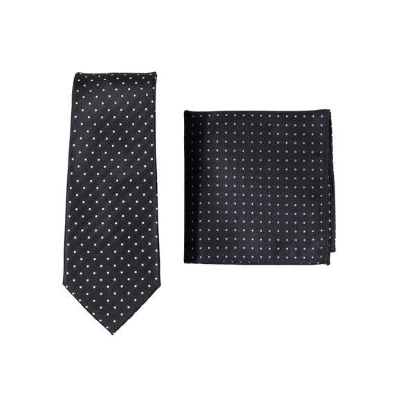 Black polka dot tie and pocket square discount