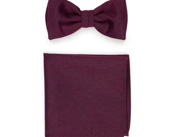 Burgundy Bowtie Set | Solid Bow Tie and Pocket Square in Burgundy