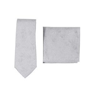 Sterling Silver Necktie Set | Woodgrain Weave Designer Tie + Pocket Square in Sterling Silver