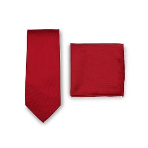 Knalrode tieset | Matte necktie en Pocket Square Set in rood | Bright Cherry Red Heren stropdas en bijpassende pak Hanky