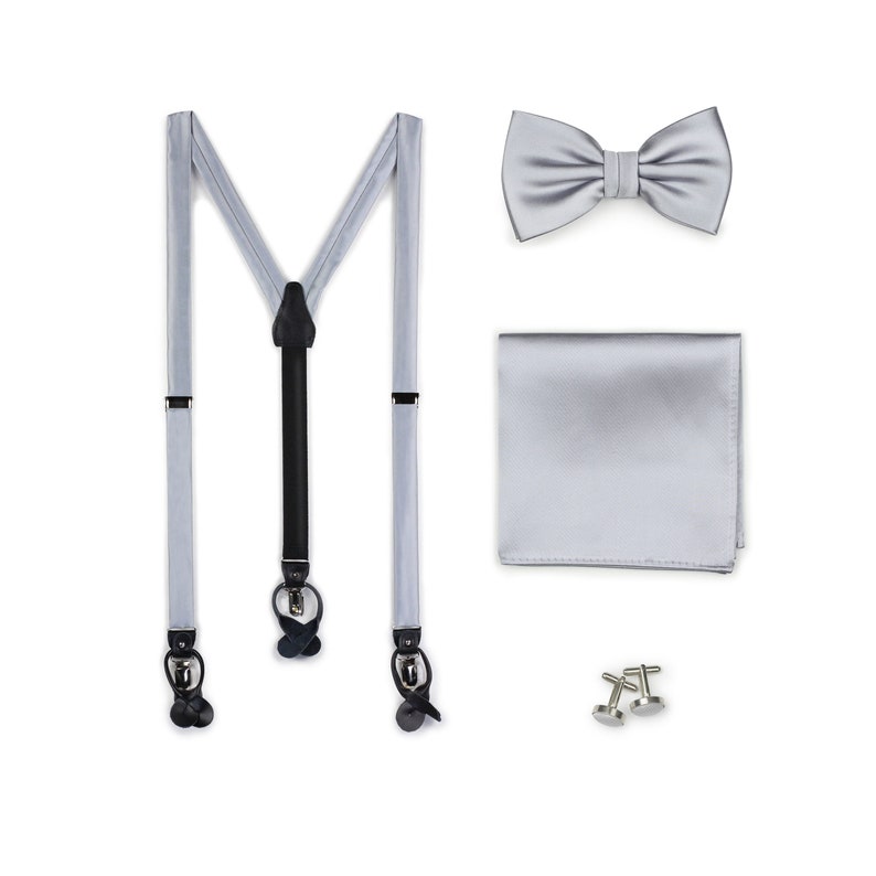 Silver Suspender Bowtie Sets Wedding Bow Tie and Suspender | Etsy