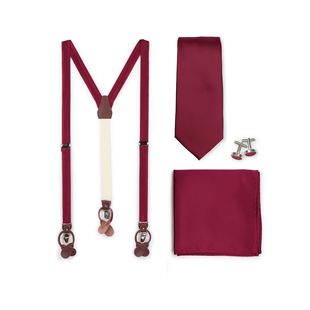 Burgundy Suspender Tie Set Wedding Suspender and Necktie Set in Wine