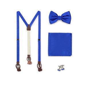 Horizon Blue Suspender + Bow Tie Set | Mens Bow Ties with Matching Suspenders and Pocket Square in Bright Horizon, Royal Blue