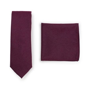 Skinny Tie Set in Burgundy | Matte Skinny Necktie in Burgundy with Matching Suit Hanky