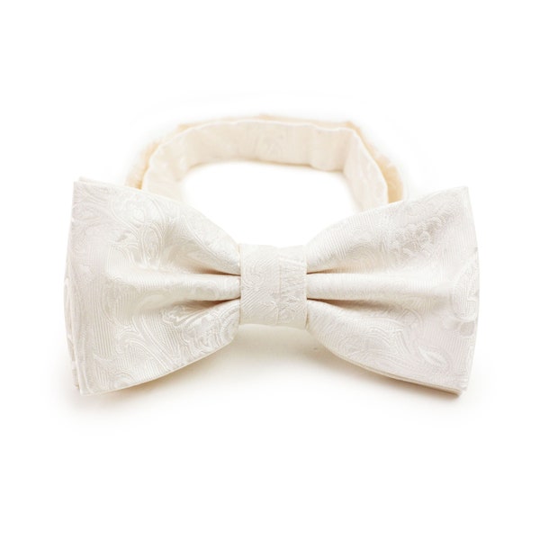 Ivory Paisley Bow Tie | Formal Mens Wedding Bow Tie in Ivory Cream Paisley Design