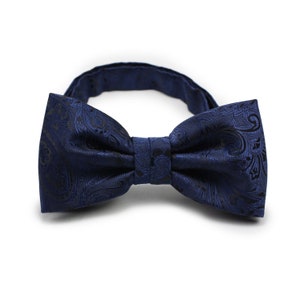 Midnight Blue Paisley Bowtie | Dark Navy Blue Paisley Bow Tie | Mens Tie in Midnight Blue Paisley