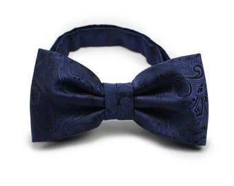 Midnight Blue Paisley Bowtie | Dark Navy Blue Paisley Bow Tie | Mens Tie in Midnight Blue Paisley