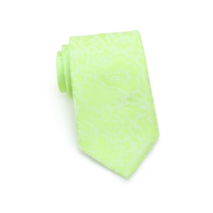 Bright Green Paisley Tie | Mens Necktie in Bright Green with Paisley Design | Wedding Groom and Groomsmen Paisley Ties in Bright Green