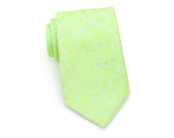 Bright Green Paisley Tie | Mens Necktie in Bright Green with Paisley Design | Wedding Groom and Groomsmen Paisley Ties in Bright Green