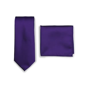 Regency Tie Set | Necktie and Pocket Square in Regency Purple | Solid Color Necktie and Suit Hanky in Royal Regency Purple