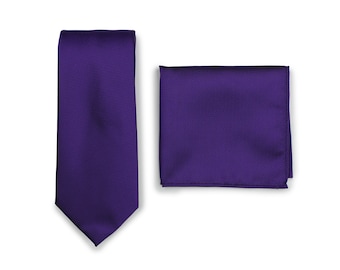 Regency Tie Set | Necktie and Pocket Square in Regency Purple | Solid Color Necktie and Suit Hanky in Royal Regency Purple