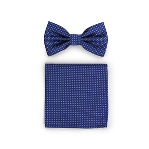 Royal Blue Bow Tie Set | Mens Bow Ties and Pocket Squares in Royal Blue | Pin Dot Design Bow Ties in Royal Blue with Matching Hanky