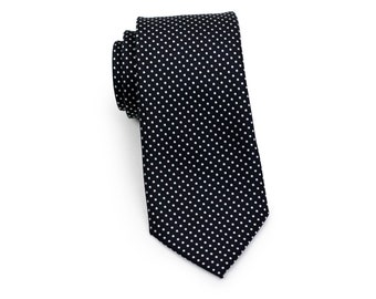 Cravate Slim noir | Tendance noir Skinny cravate avec des points d’argent | Micro dot créateur Skinny cravate | Noir et argent Slim Cut Mens ties