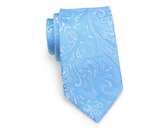 Sky Blue Paisley Tie | Formal Monochromatic Mens Tie in Sky Blue Paisley Design
