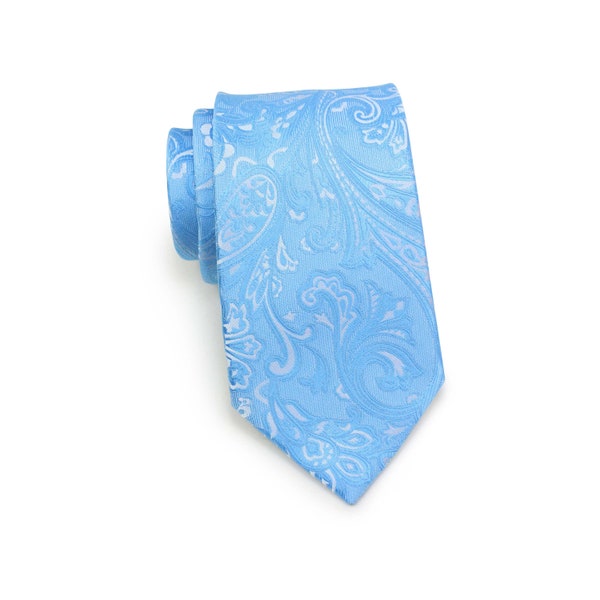 Sky Blue Paisley Tie | Formal Monochromatic Mens Tie in Sky Blue Paisley Design